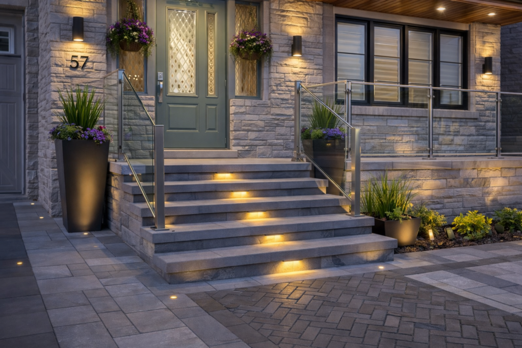 Sophisticated interlock in Ottawa with premium stone pavers, elegant contemporary design, and luxury residential finish enhancing modern curb appeal