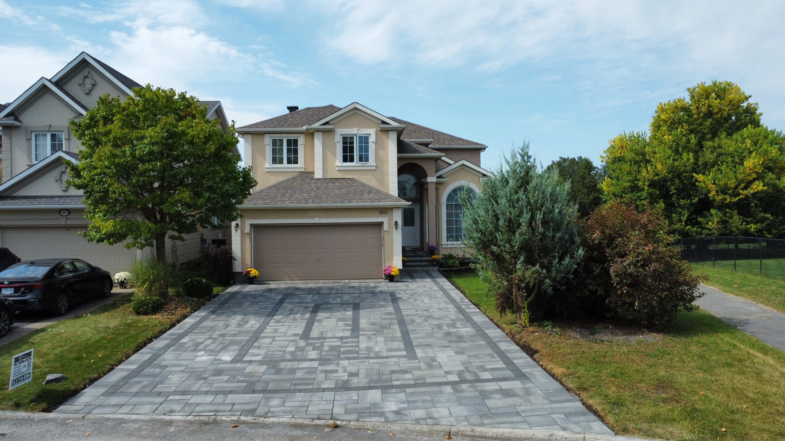 Modern house with landscaped driveway